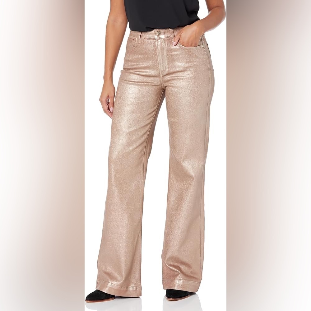 PAIGE Metallic Rose Gold Wide-Leg Pants